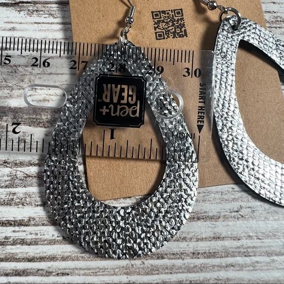 #17 Black and Silver Embossed Leather Earrings - Picture 7 of 7